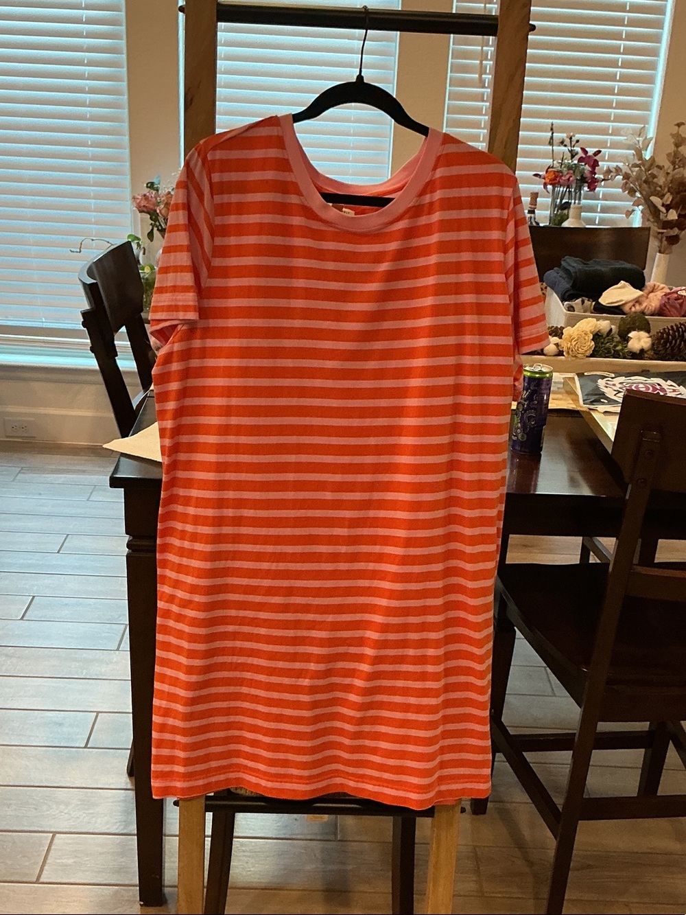 Women's Coral and White Striped Midi Dress